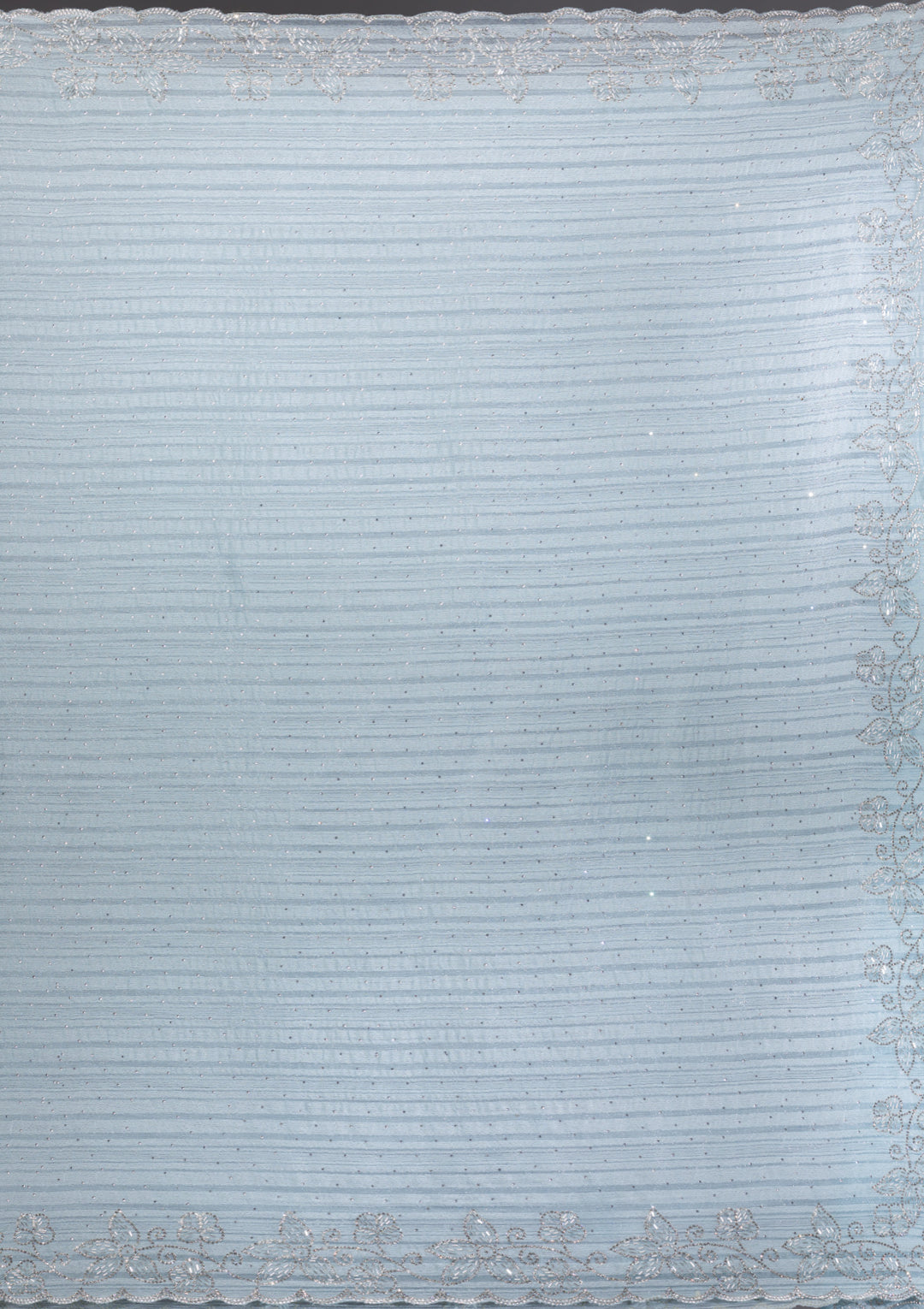 Sky Blue Chiffon Silver Stonework Saree With Matching Blouse Piece