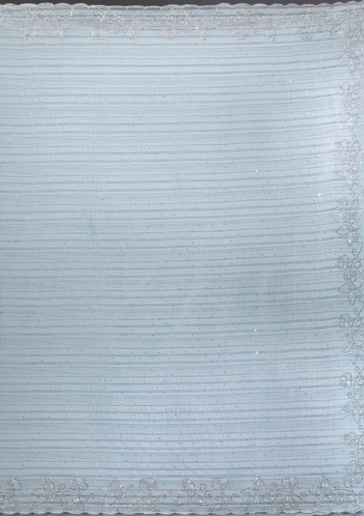 Sky Blue Chiffon Silver Stonework Saree With Matching Blouse Piece