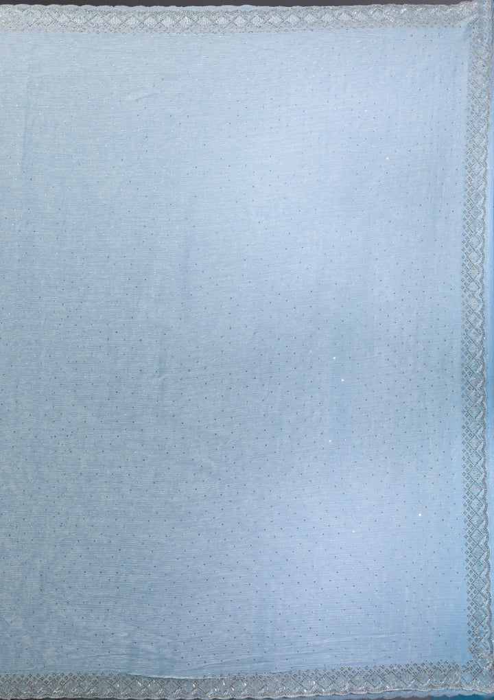Sky Blue Organza Silver Stonework Saree With Matching Blouse Piece