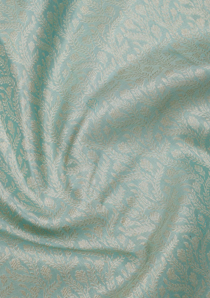 Sky Blue Silk Jaal Gold Zariwork Saree With Matching Blouse Piece