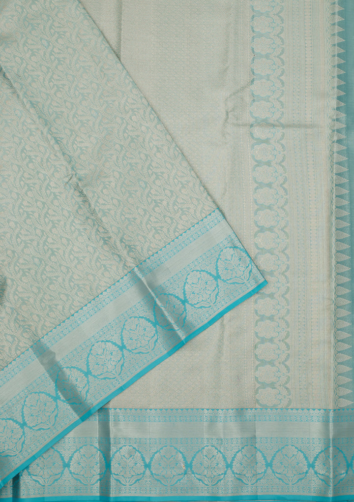 Sky Blue Silk Jaal Gold Zariwork Saree With Matching Blouse Piece