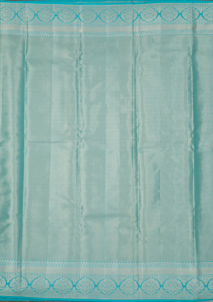 Sky Blue Silk Jaal Gold Zariwork Saree With Matching Blouse Piece