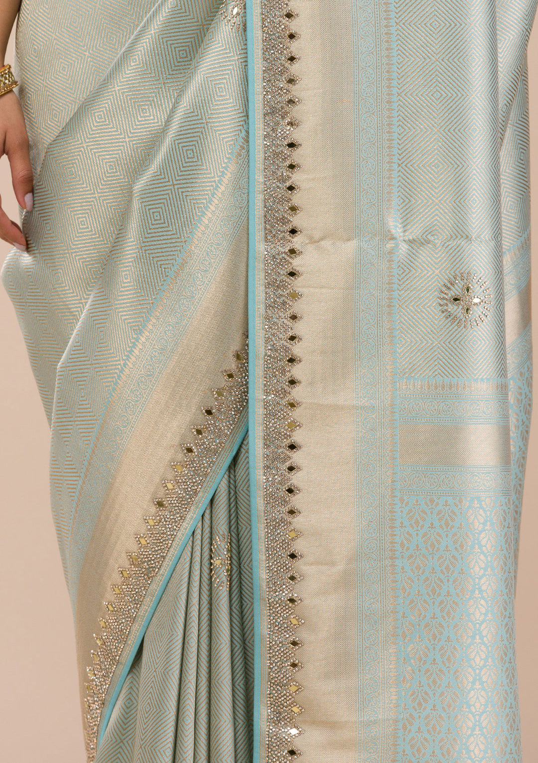 Sky Blue Mirrorwork Silk Saree