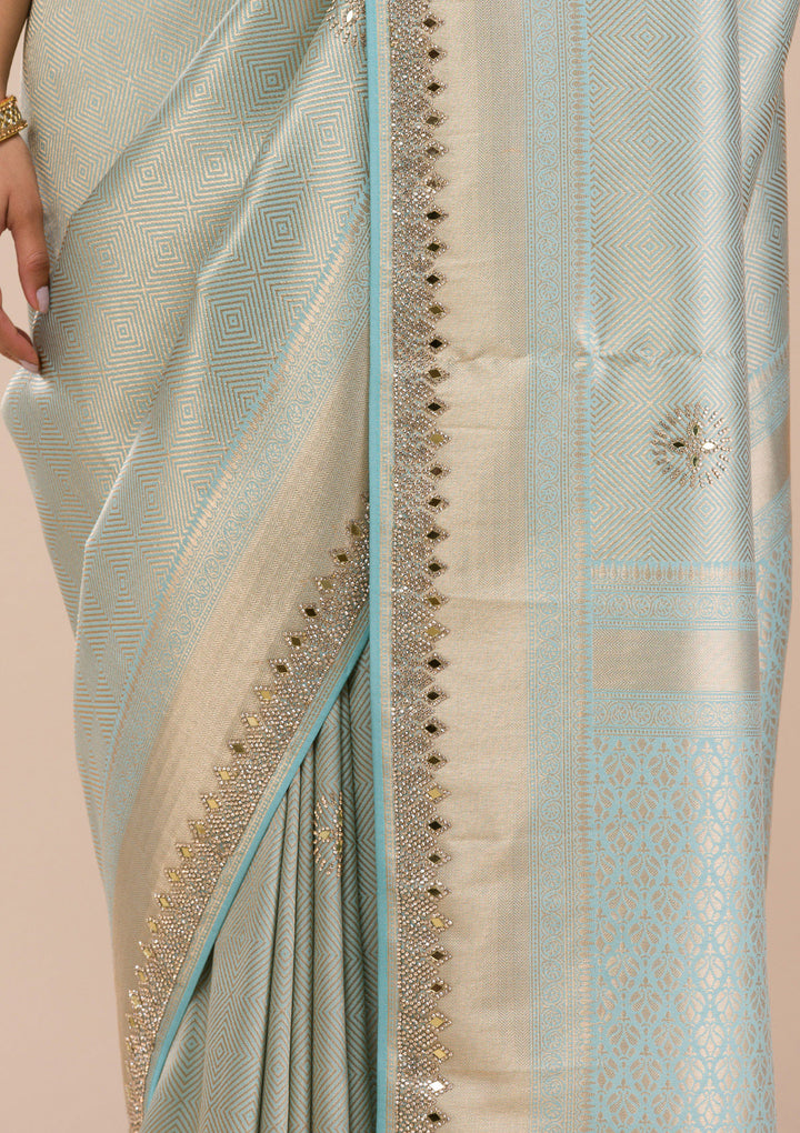 Sky Blue Mirrorwork Silk Saree
