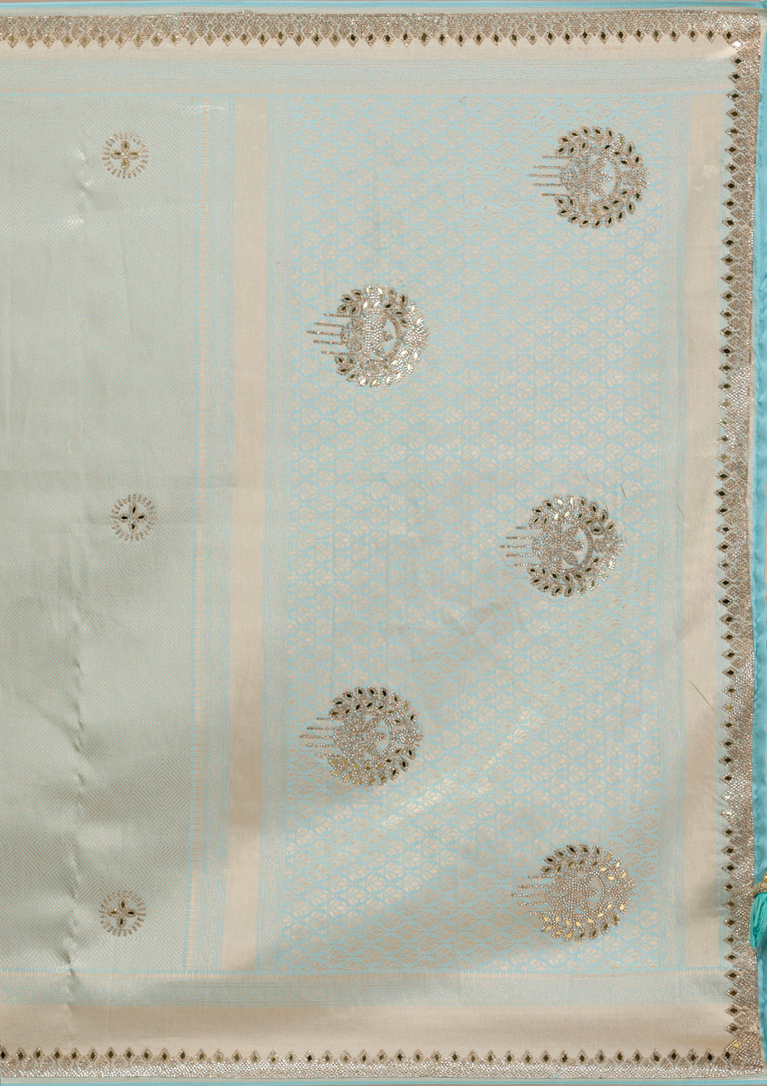 Sky Blue Mirrorwork Silk Saree