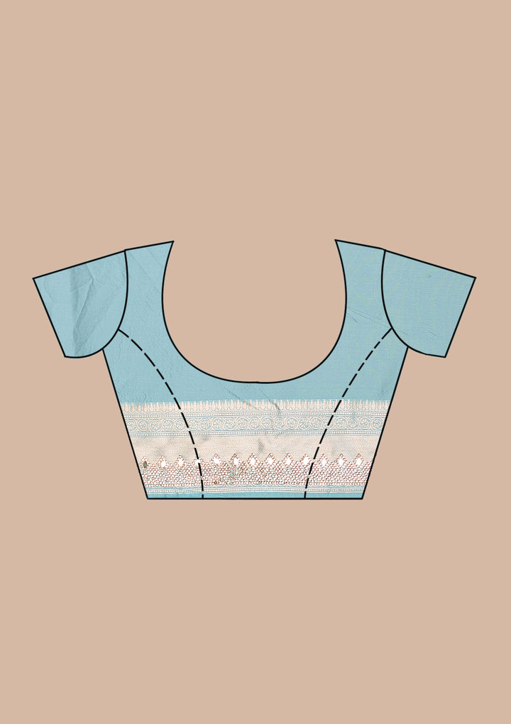 Sky Blue Mirrorwork Silk Saree