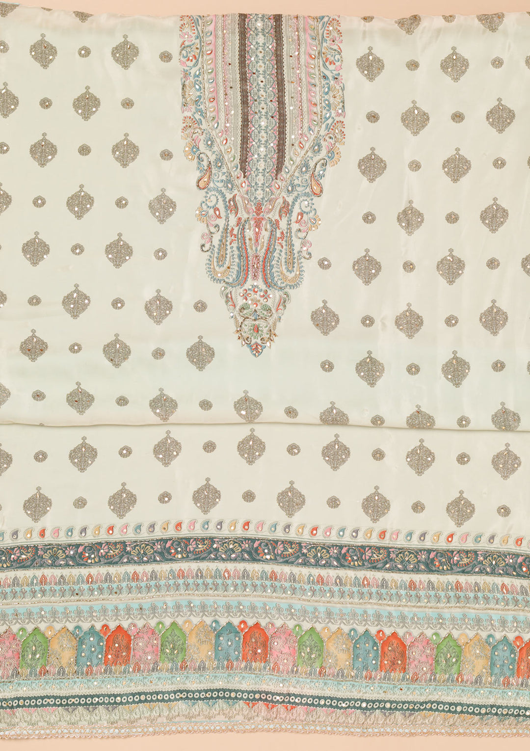 Sky Blue Multi Crepe Threadwork Unstitched Dress Material With Matching Bottom And Dupatta
