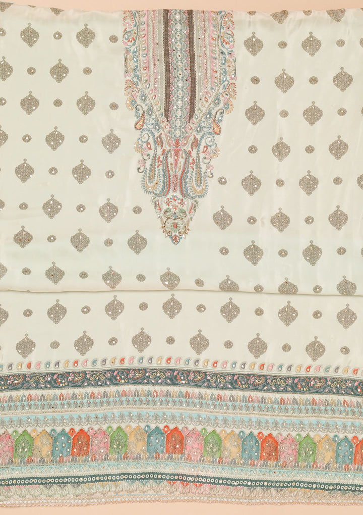 Sky Blue Multi Crepe Threadwork Unstitched Dress Material With Matching Bottom And Dupatta