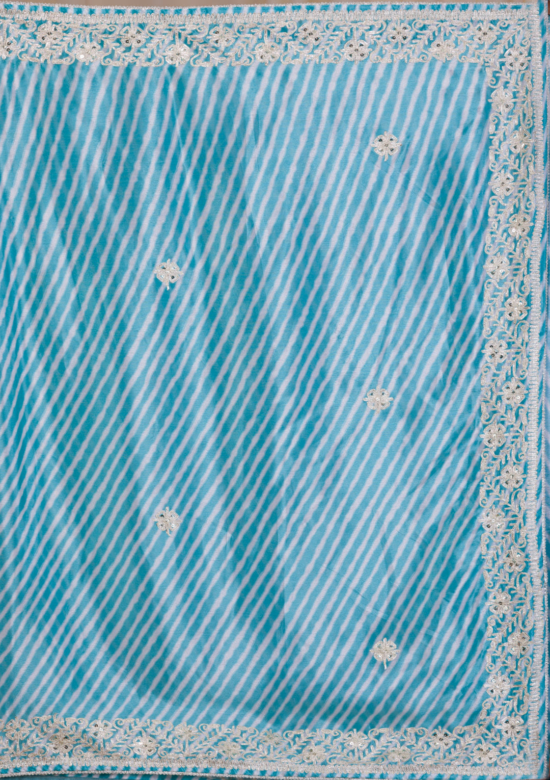 Sky Blue Satin Leheria Gotapatti Saree With Matching Blouse Piece