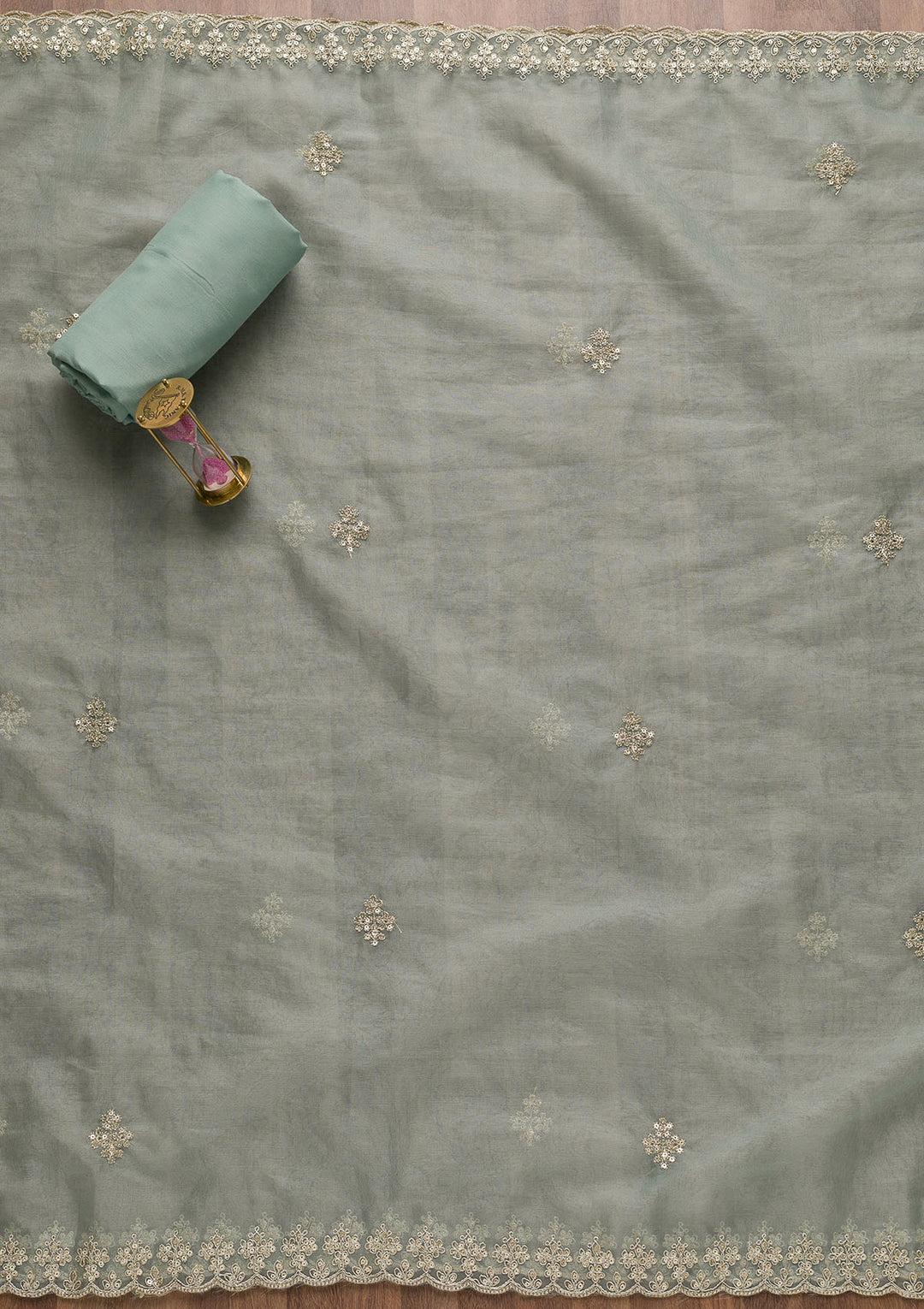 Sky Blue Printed Organza Unstitched Salwar Suit