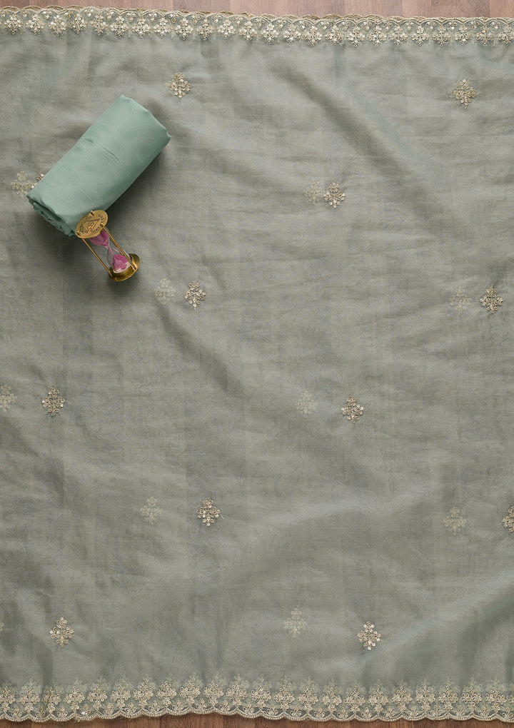 Sky Blue Printed Organza Unstitched Salwar Suit