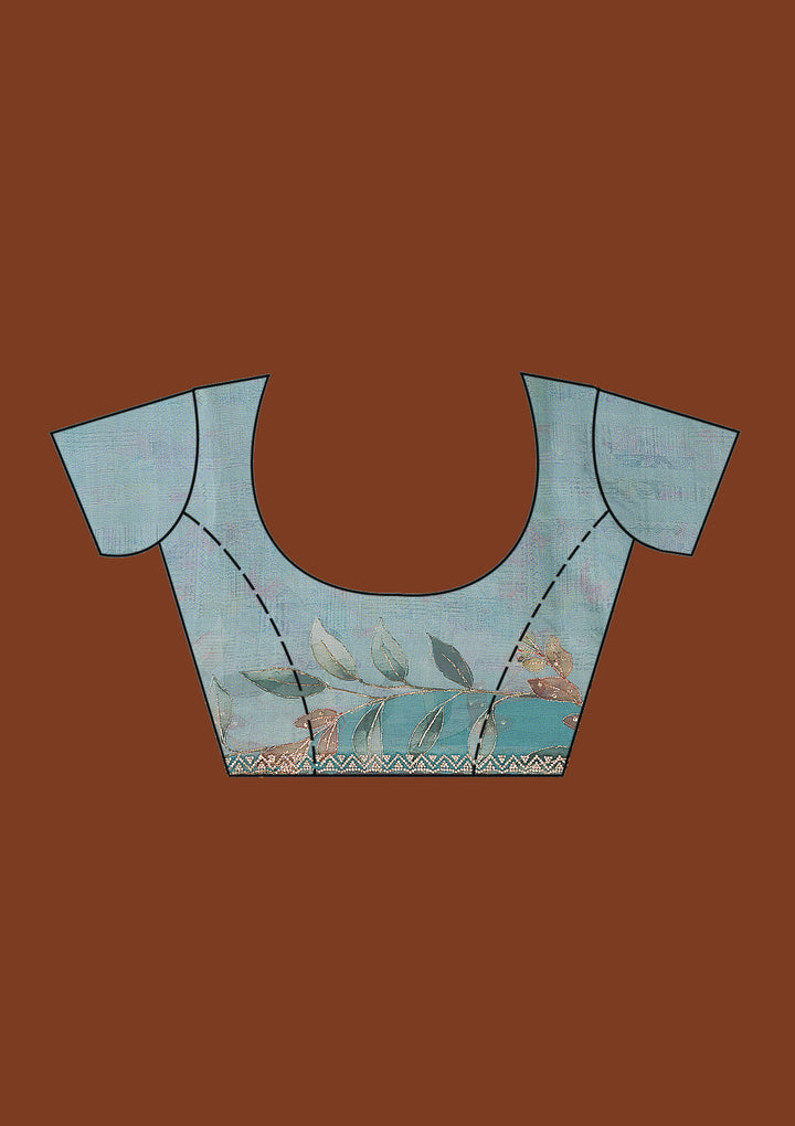 Sky Blue Printed Tissue Saree