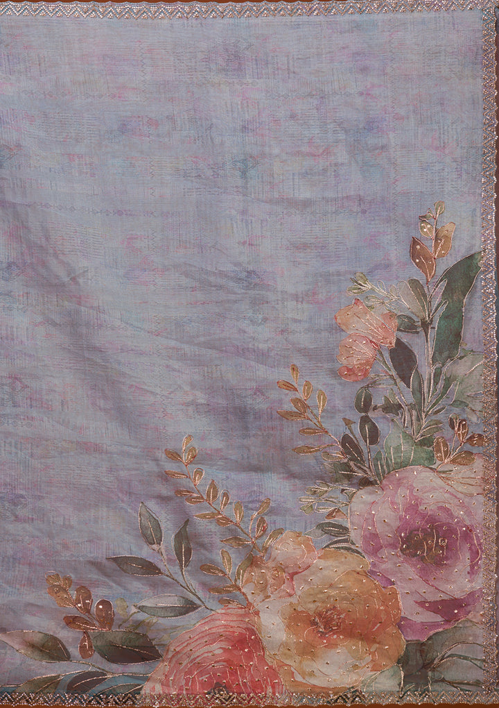 Sky Blue Printed Tissue Saree