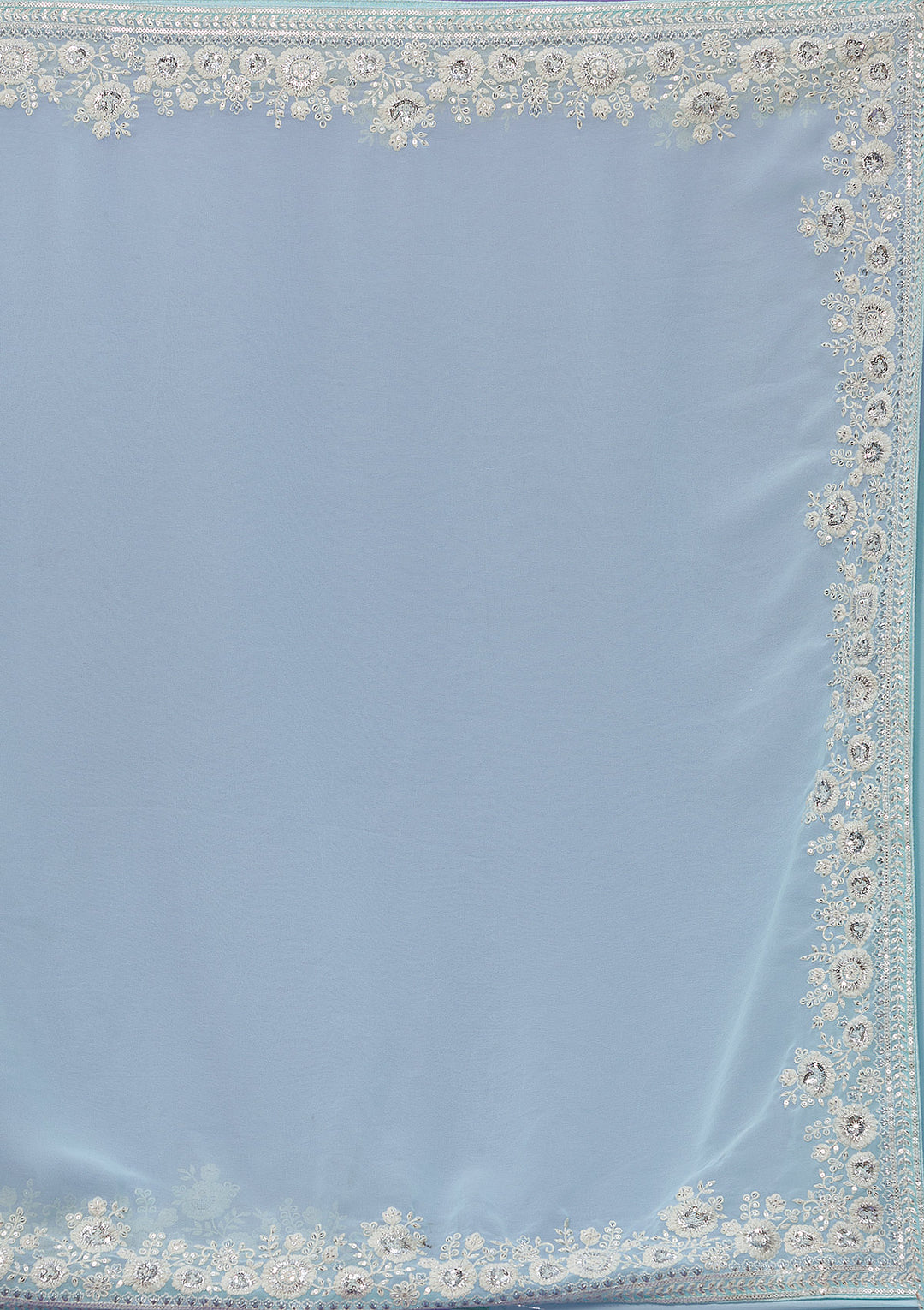 Sky Blue Georgette Sequins Saree With Matching Blouse Piece