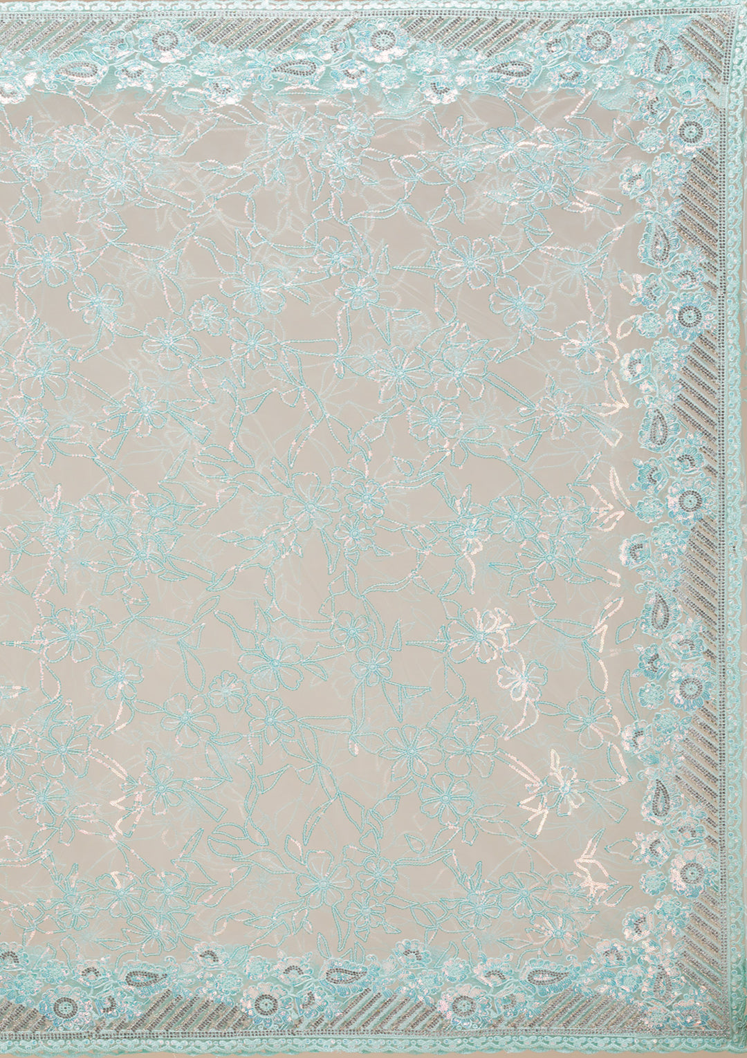 Sky Blue Sequins Net Saree