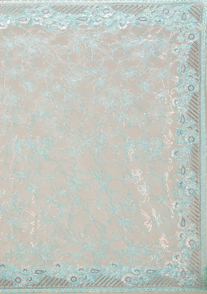Sky Blue Sequins Net Saree