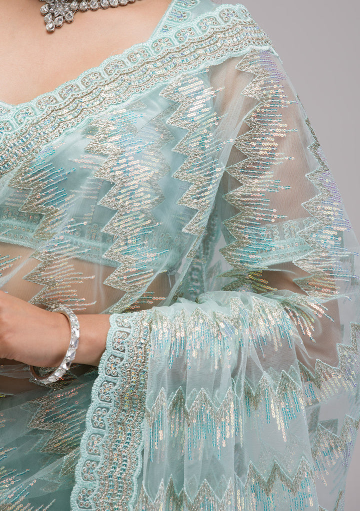 Sky Blue Sequins Net Saree