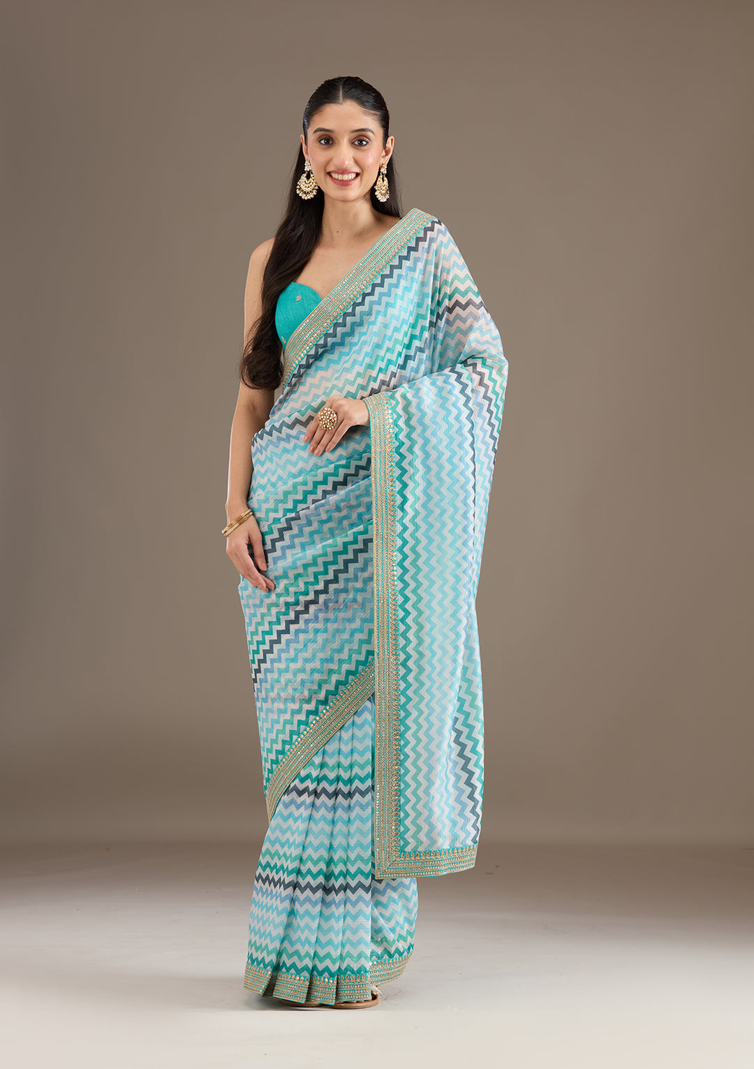 Sky Blue Sequins Tissue Saree