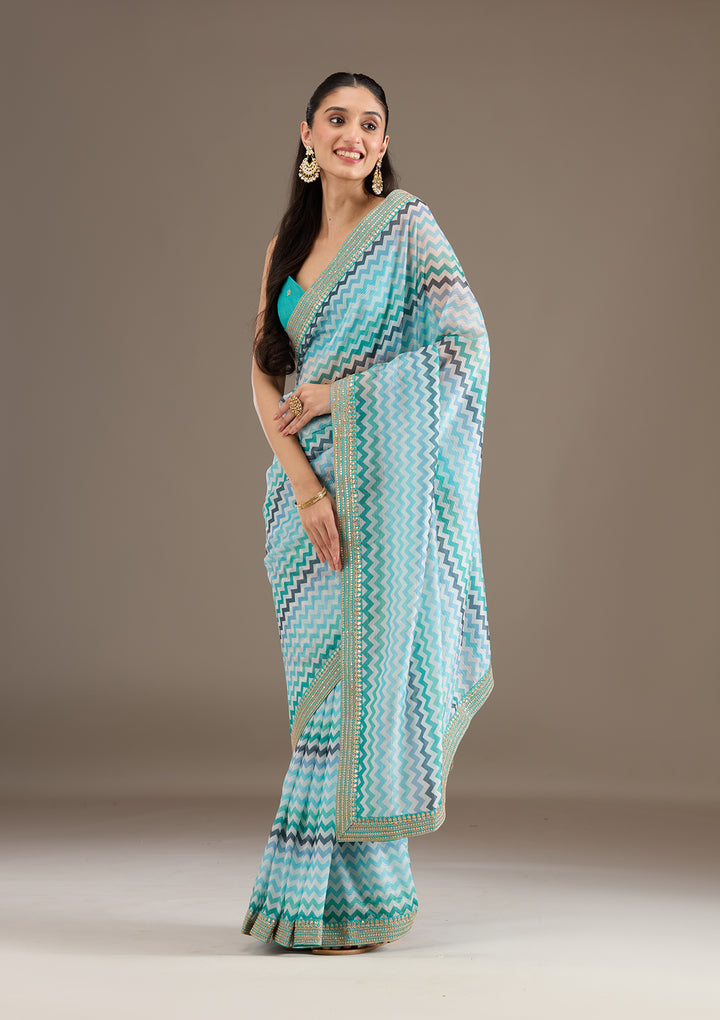 Sky Blue Sequins Tissue Saree