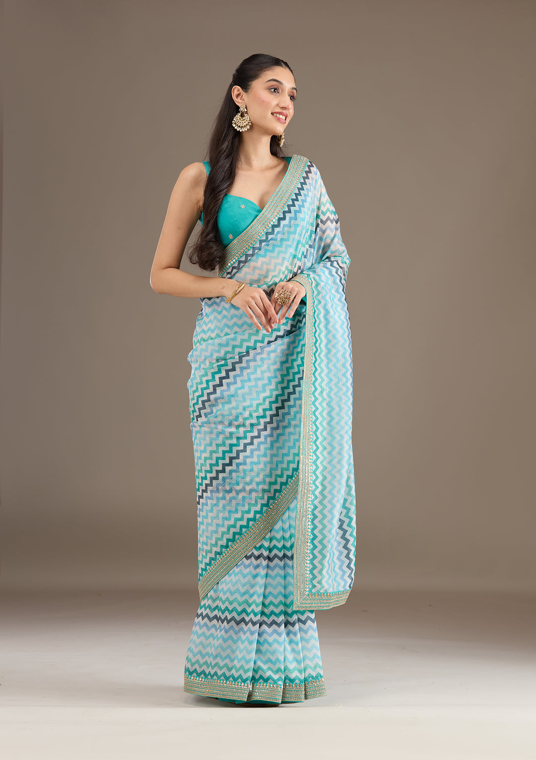 Sky Blue Sequins Tissue Saree