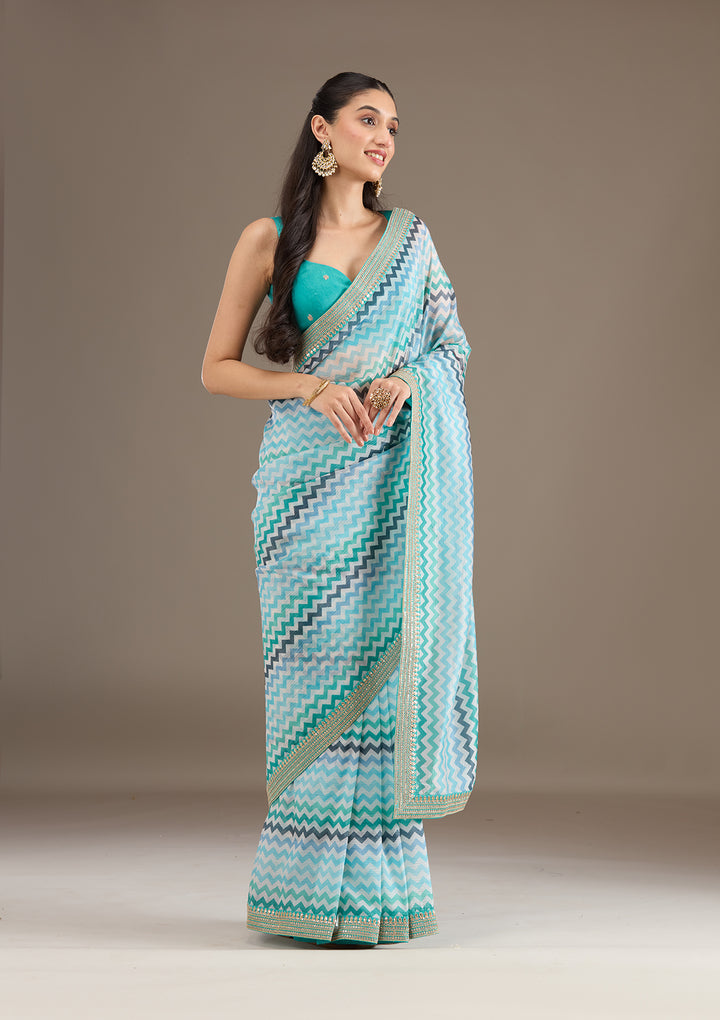 Sky Blue Sequins Tissue Saree