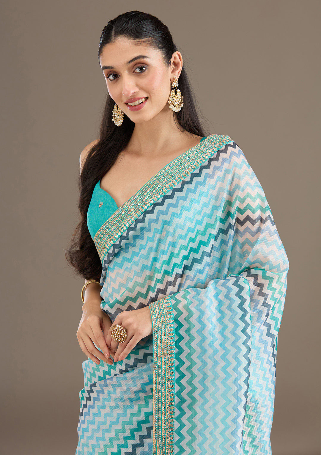 Sky Blue Sequins Tissue Saree