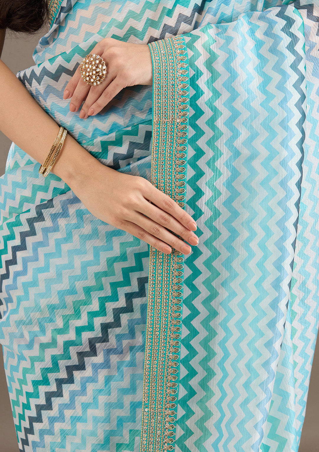 Sky Blue Sequins Tissue Saree