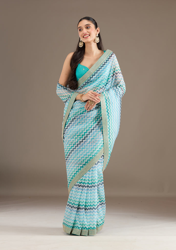Sky Blue Sequins Tissue Saree
