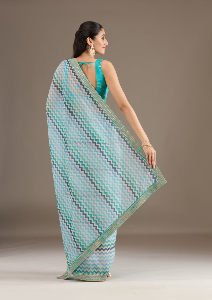 Sky Blue Sequins Tissue Saree