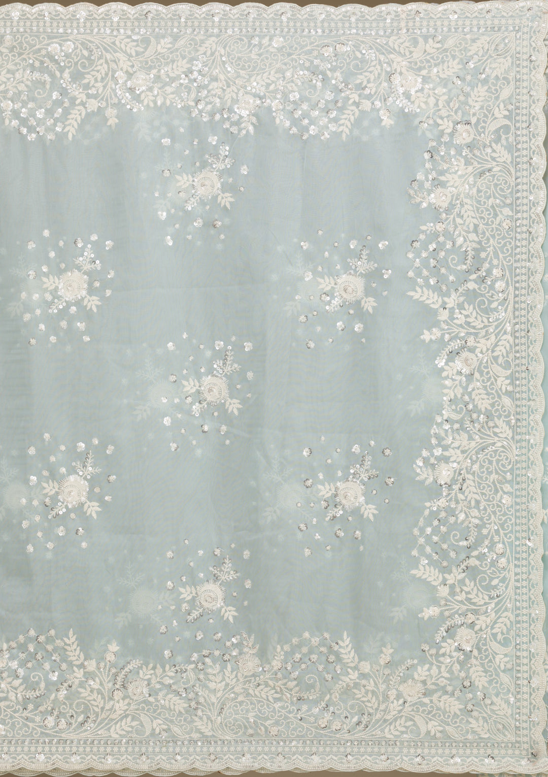 Sky Blue Tissue Sequins Saree With Matching Blouse Piece