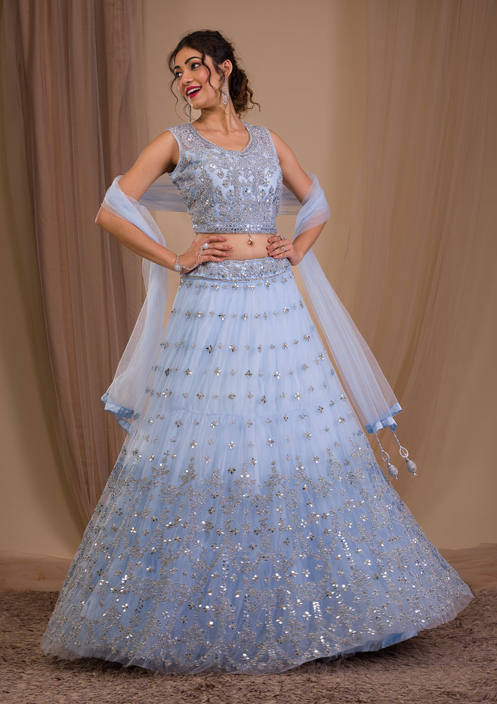 Koskii Net Silver Lehenga – Embellished with Silver Stonework