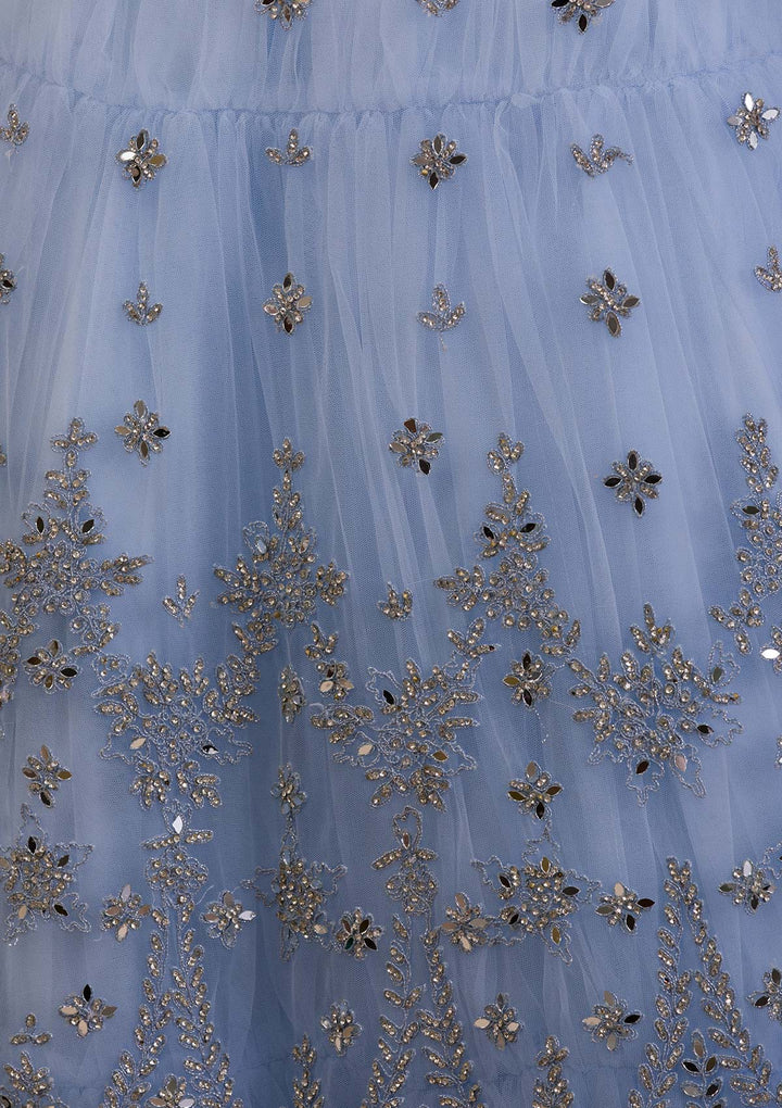 Koskii Net Silver Lehenga – Embellished with Silver Stonework