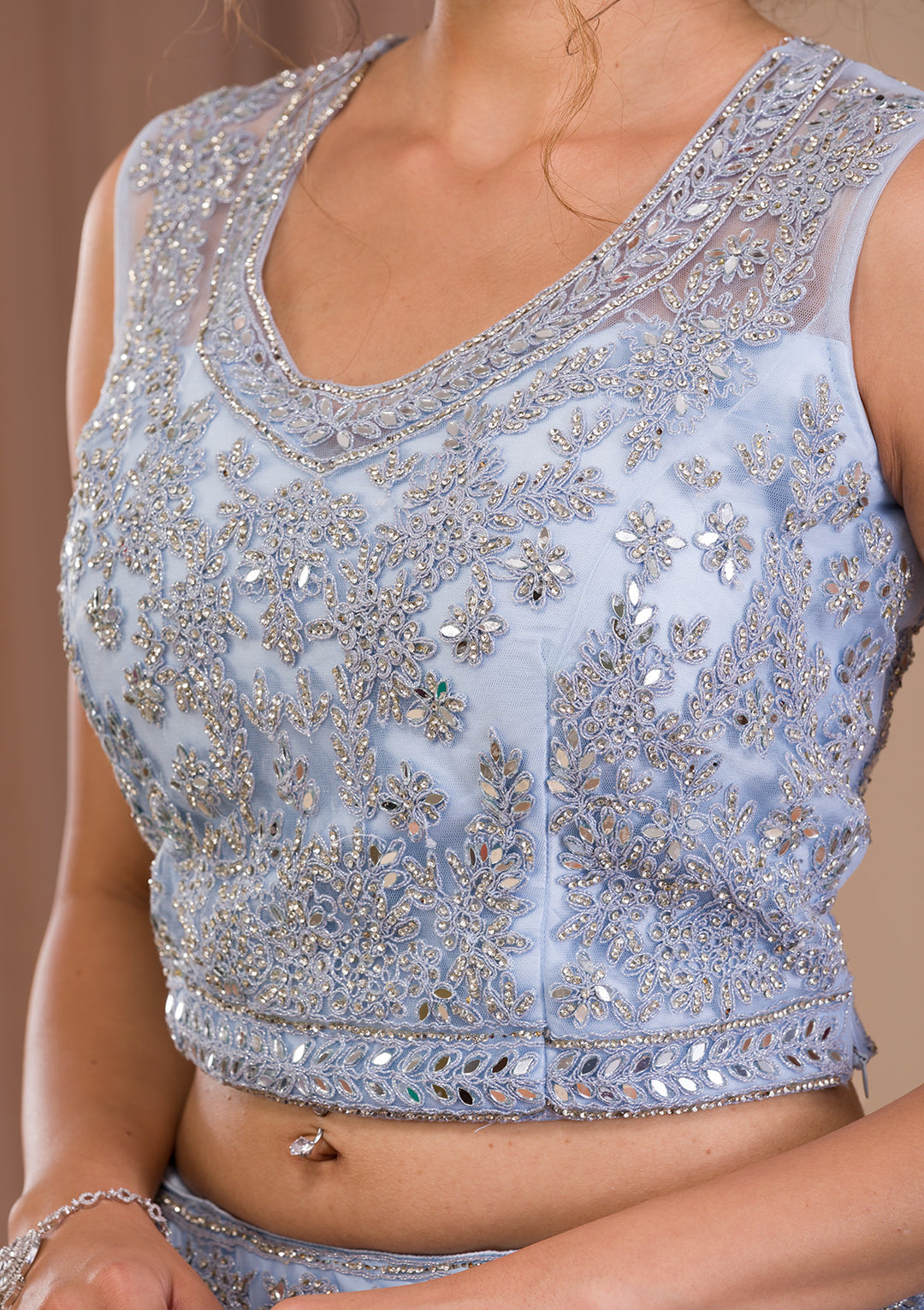Koskii Net Silver Lehenga – Embellished with Silver Stonework