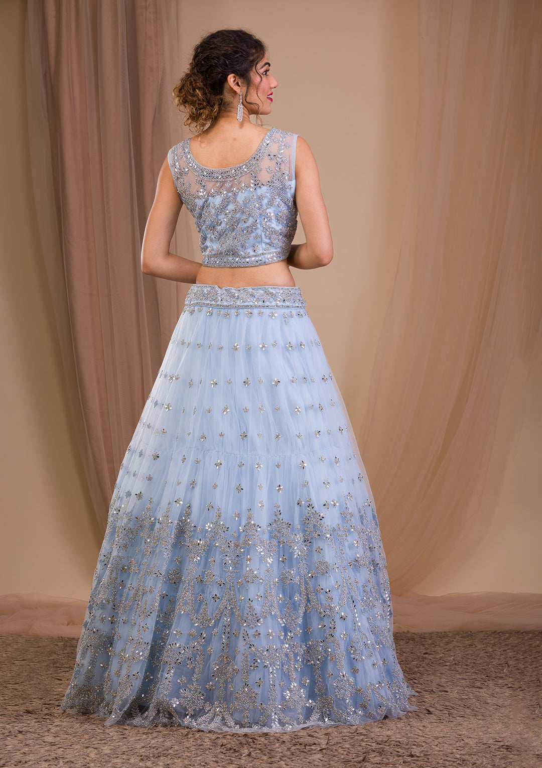 Koskii Net Silver Lehenga – Embellished with Silver Stonework