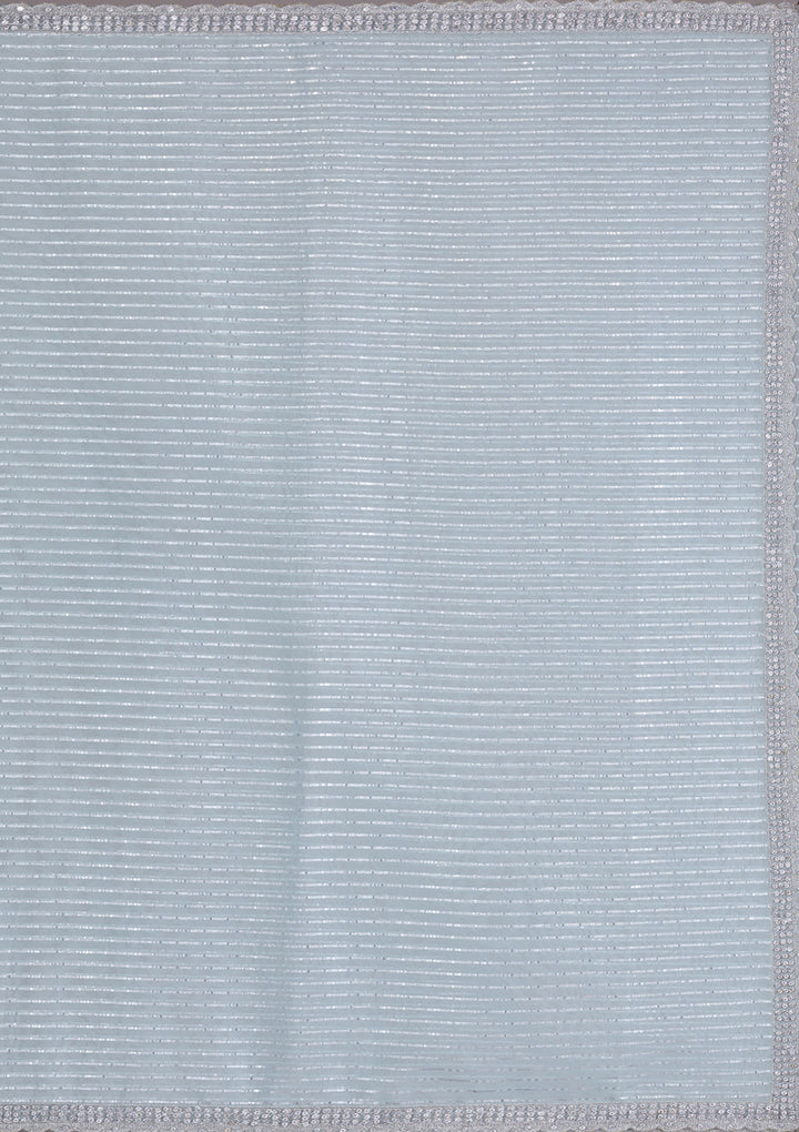 Sky Blue Georgette Silver Stonework Saree With Matching Blouse Piece