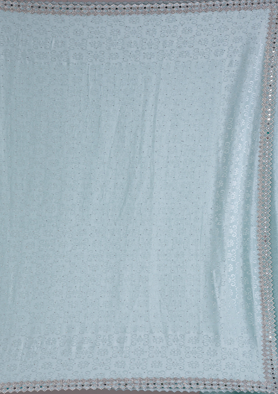 Sky Blue Stonework Semi Crepe Saree