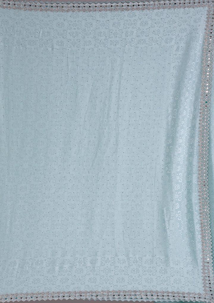 Sky Blue Stonework Semi Crepe Saree