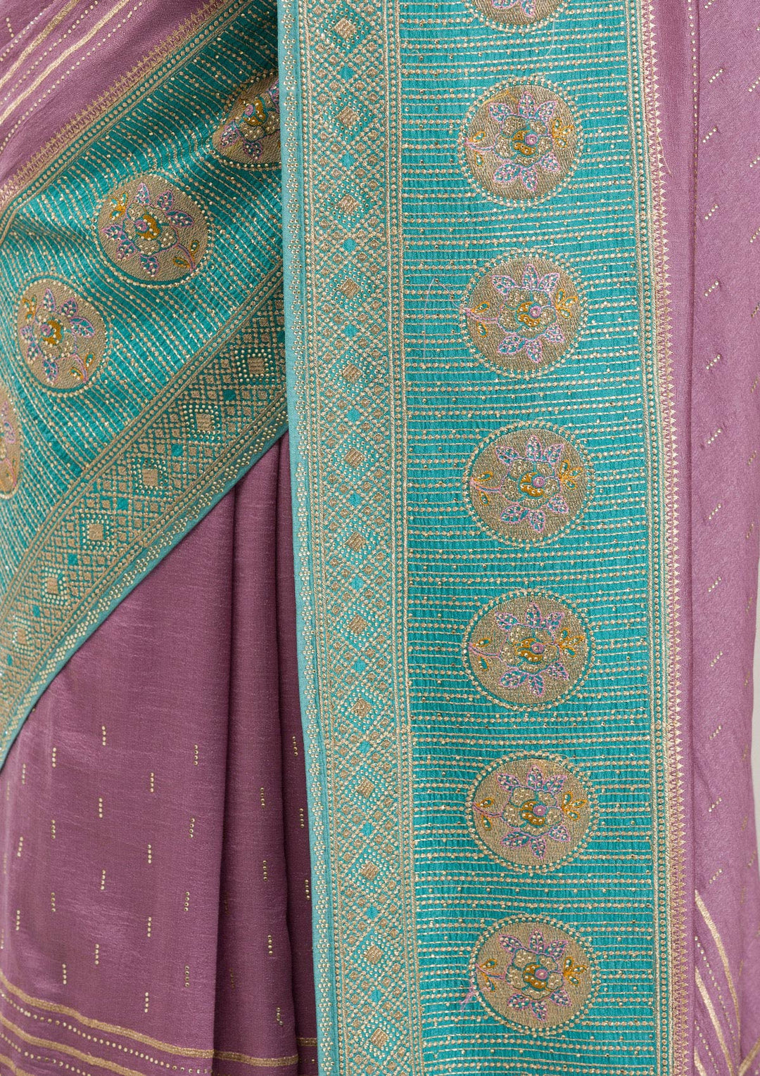 Sky Blue Soft Raw Silk Gold Stonework Saree With Matching Blouse Piece