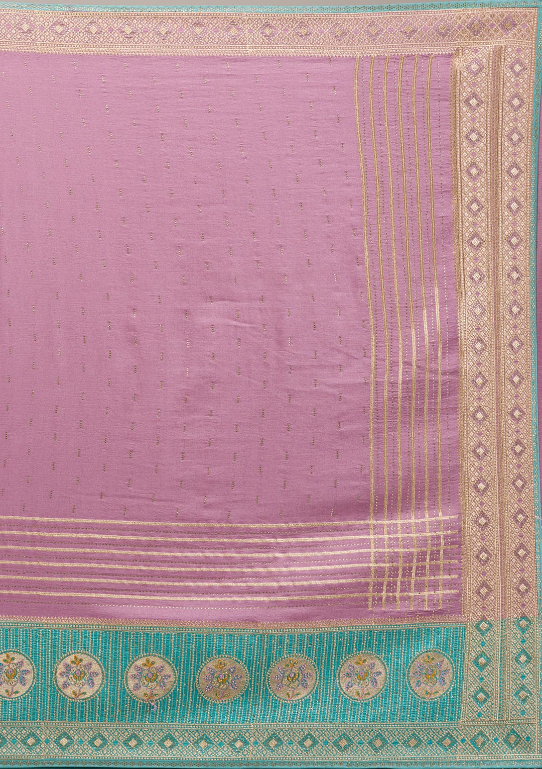 Sky Blue Soft Raw Silk Gold Stonework Saree With Matching Blouse Piece