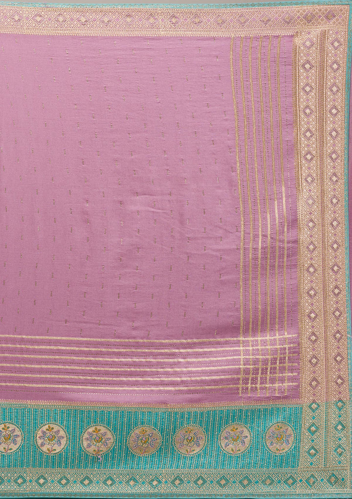 Sky Blue Soft Raw Silk Gold Stonework Saree With Matching Blouse Piece