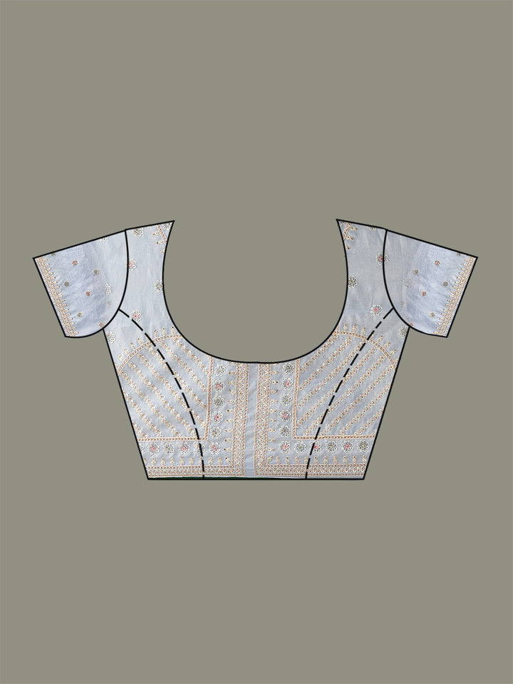 Sky Blue Tissue Silver Zariwork Saree With Matching Blouse Piece