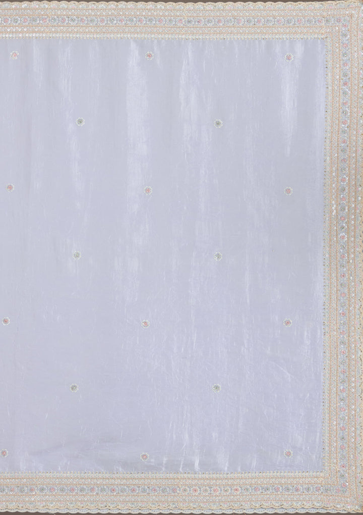 Sky Blue Tissue Silver Zariwork Saree With Matching Blouse Piece