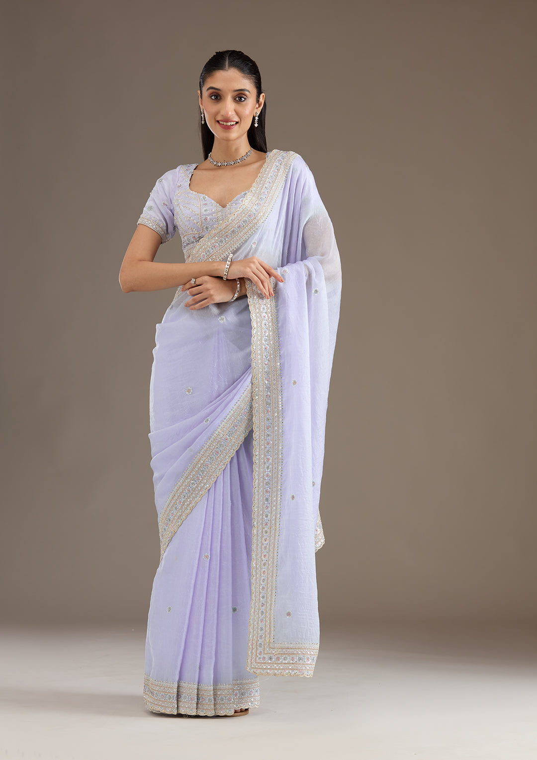 Sky Blue Tissue Silver Zariwork Saree With Matching Blouse Piece