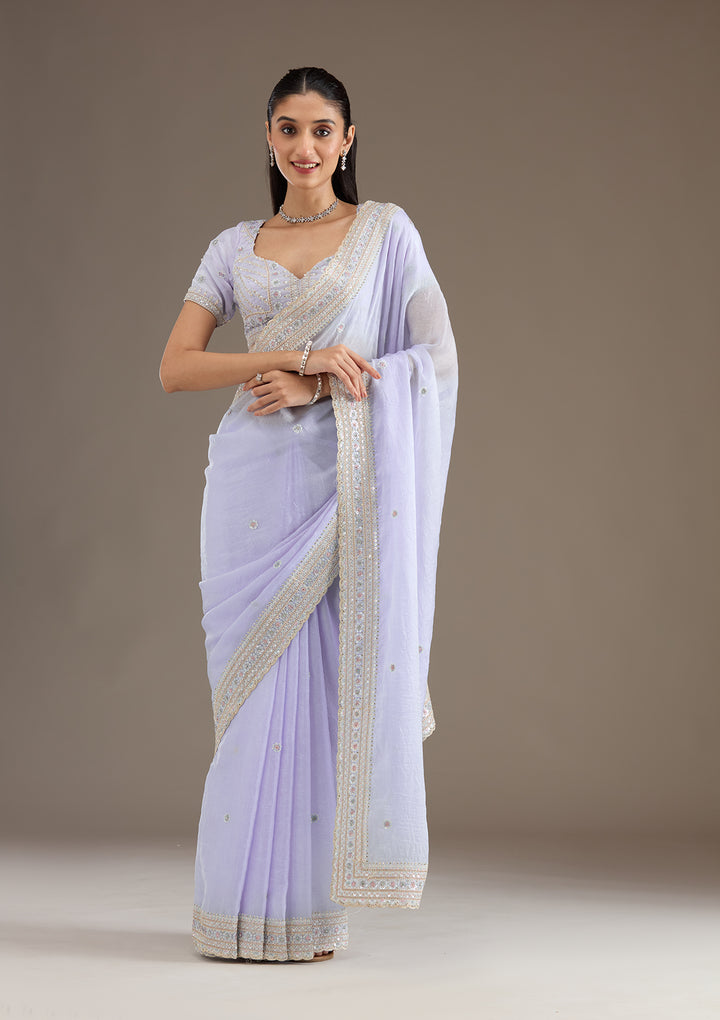 Sky Blue Tissue Silver Zariwork Saree With Matching Blouse Piece