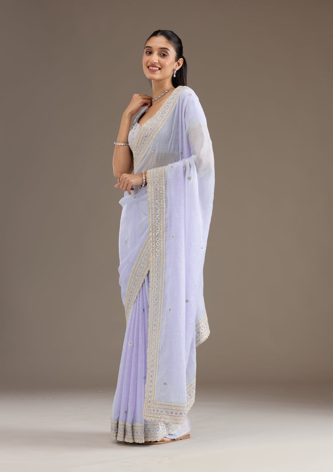 Sky Blue Tissue Silver Zariwork Saree With Matching Blouse Piece