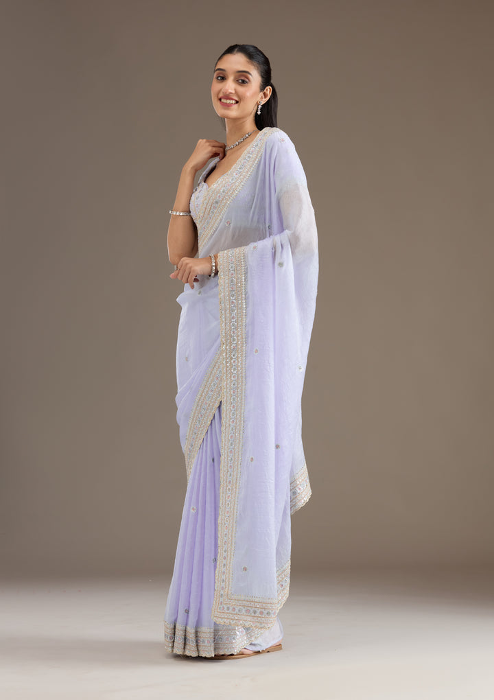 Sky Blue Tissue Silver Zariwork Saree With Matching Blouse Piece