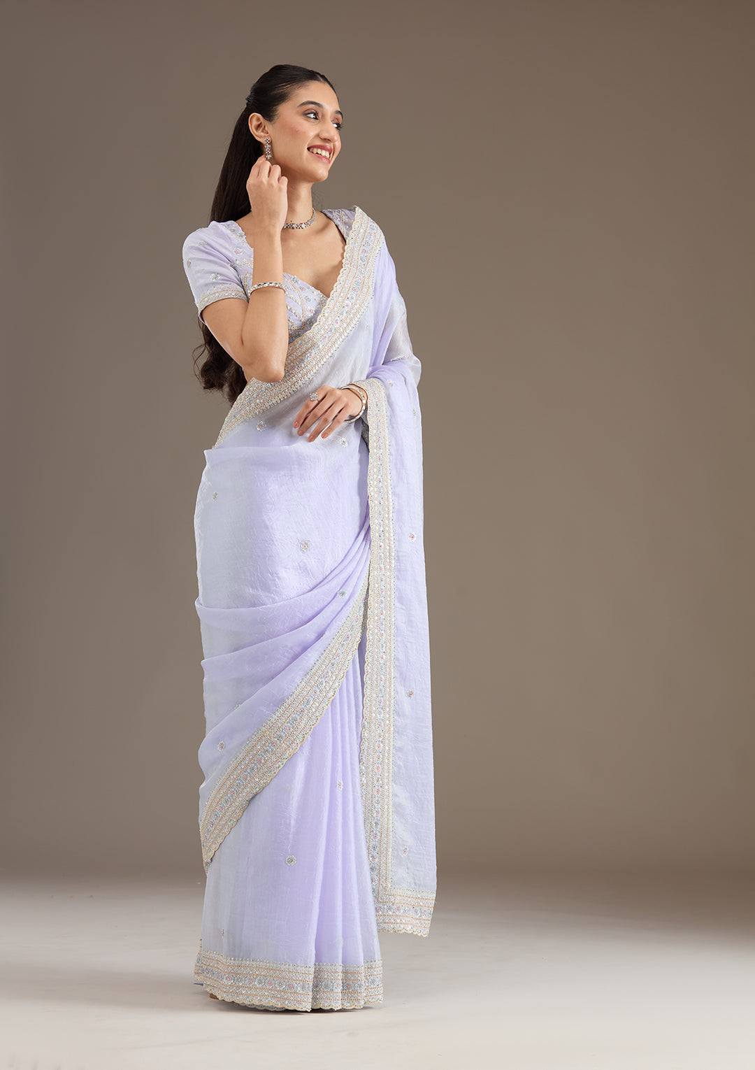 Sky Blue Tissue Silver Zariwork Saree With Matching Blouse Piece