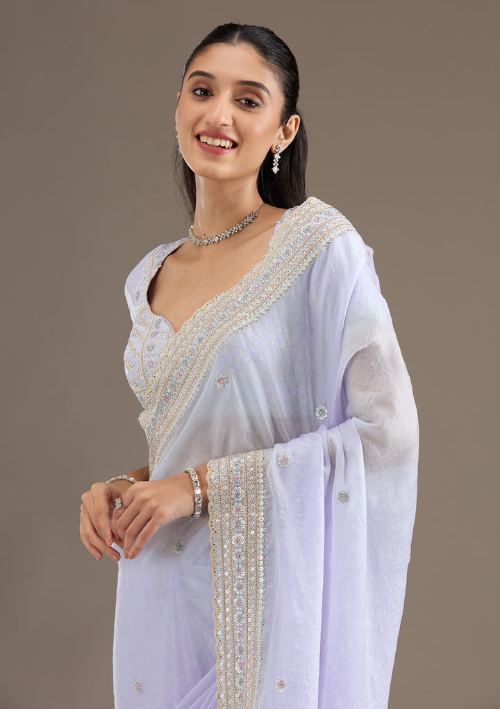 Sky Blue Tissue Silver Zariwork Saree With Matching Blouse Piece