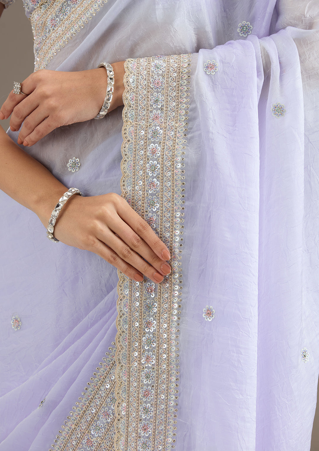 Sky Blue Tissue Silver Zariwork Saree With Matching Blouse Piece