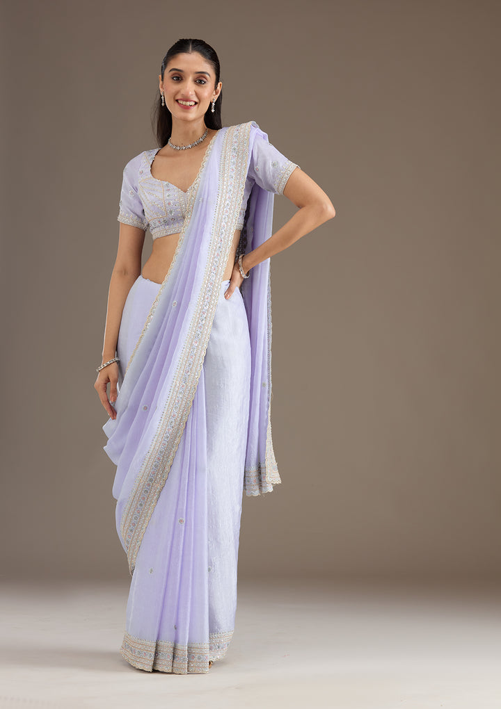 Sky Blue Tissue Silver Zariwork Saree With Matching Blouse Piece